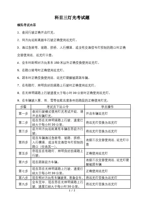 科三灯光考试题