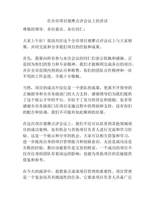 在全市项目观摩点评会议上的讲话