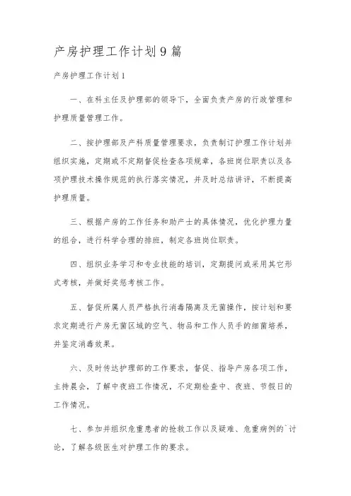 产房护理工作计划9篇