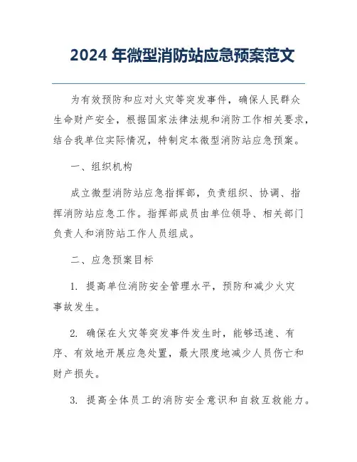 2024年微型消防站应急预案范文