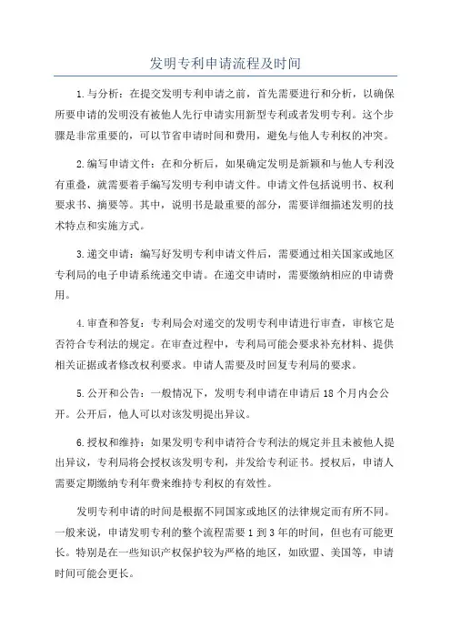 发明专利申请流程及时间