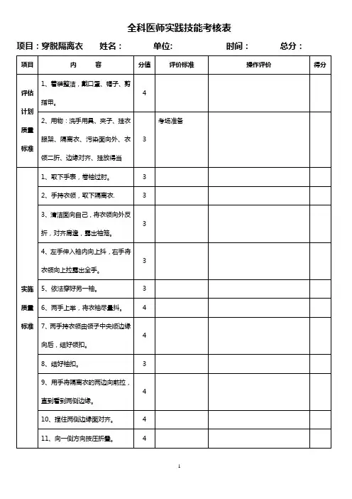 全科医师实践技能考核表