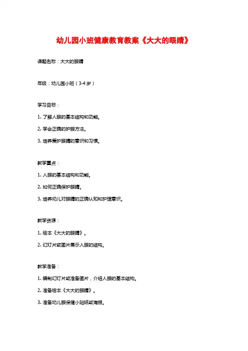 幼儿园小班健康教育教案《大大的眼睛》 (2)