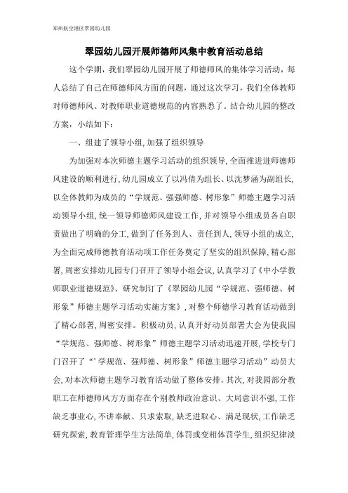 翠园幼儿园开展师德师风集中教育活动实施总结 (1)