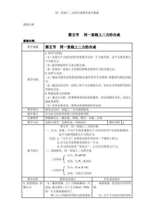 同一直线上二力的合成教学设计教案