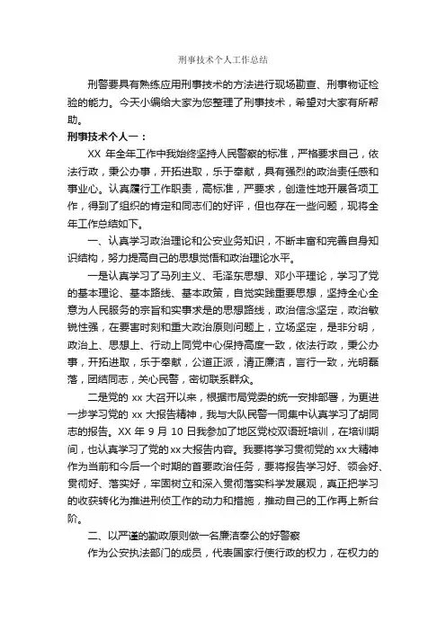刑事技术个人工作总结_技术工作总结_
