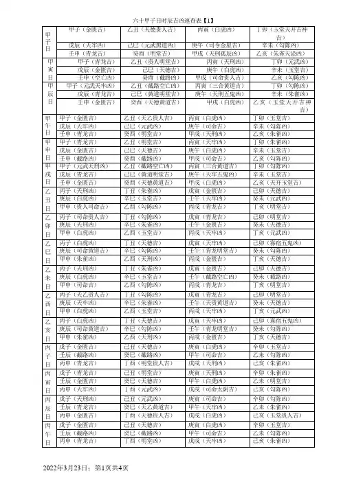 六十甲子日时辰吉凶速查表