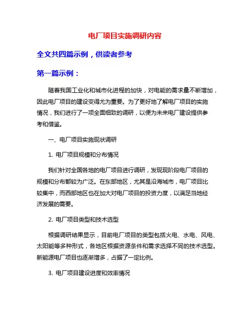 电厂项目实施调研内容