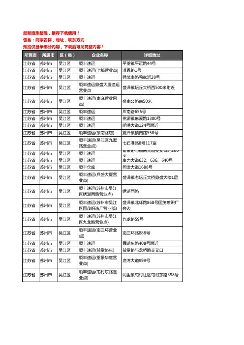 新版江苏省苏州市吴江区顺丰快递企业公司商家户名录单联系方式地址大全22家