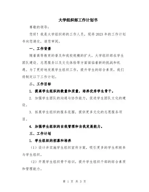 大学组织部工作计划书