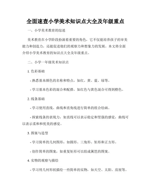 全面速查小学美术知识点大全及年级重点