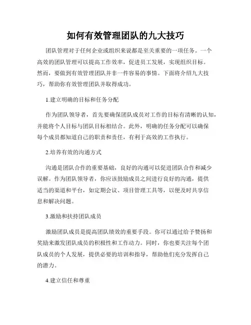 如何有效管理团队的九大技巧