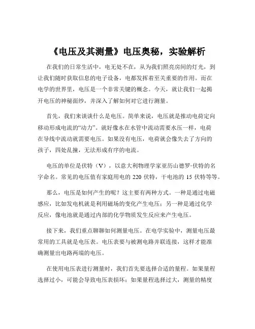 《电压及其测量》电压奥秘,实验解析