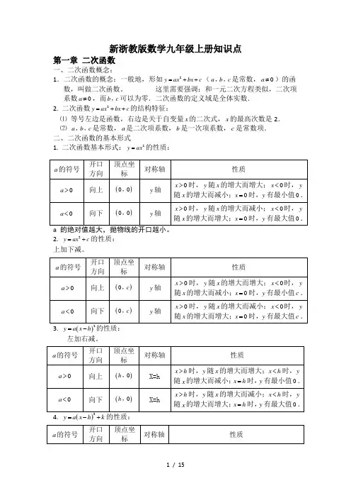 新浙教版九年级上册知识点及典型例题