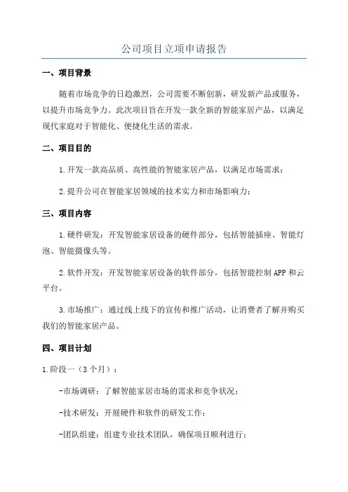 公司项目立项申请报告