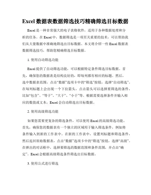Excel数据表数据筛选技巧精确筛选目标数据