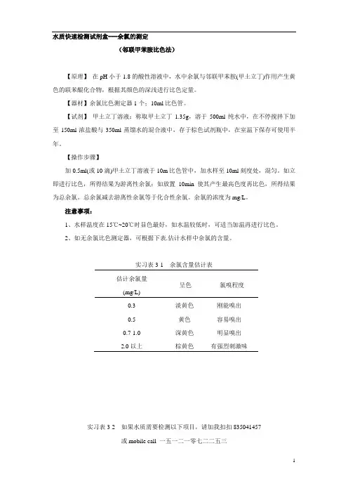 水质快速检测试剂盒与检测方法(一)
