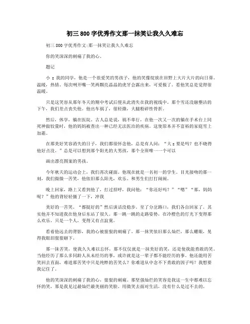 初三800字优秀作文那一抹笑让我久久难忘