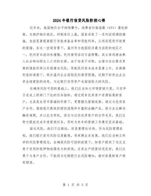 2024年银行信贷风险防控心得（三篇）