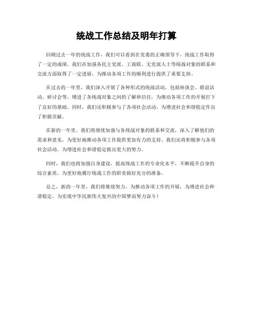 统战工作总结及明年打算