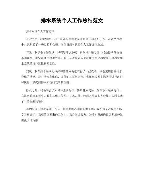 排水系统个人工作总结范文