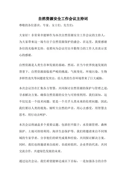 自然资源安全工作会议主持词