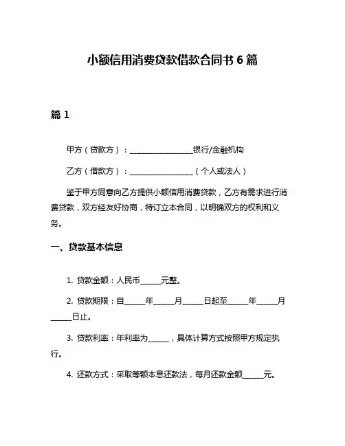 小额信用消费贷款借款合同书6篇