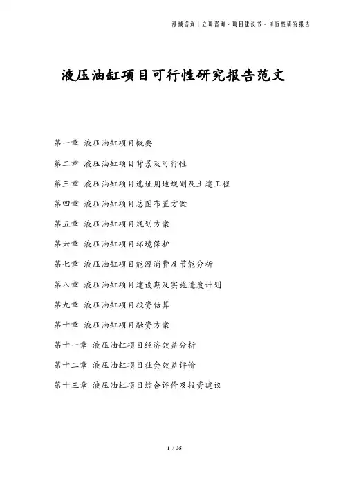 液压油缸项目可行性研究报告范文