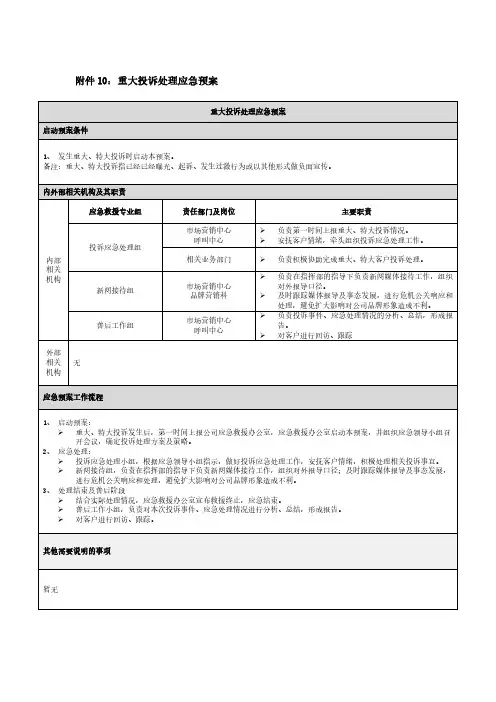 重大投诉处理应急预案