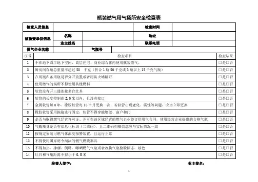 燃气用气场所安全检查表