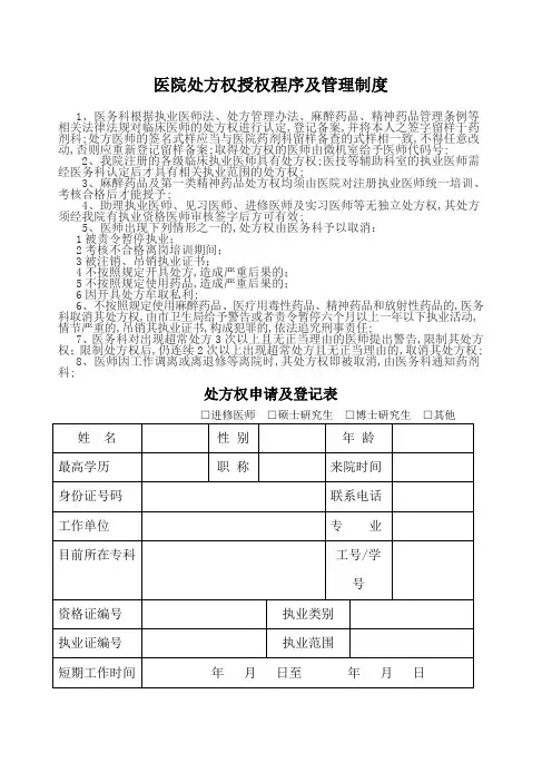 处方权授权程序