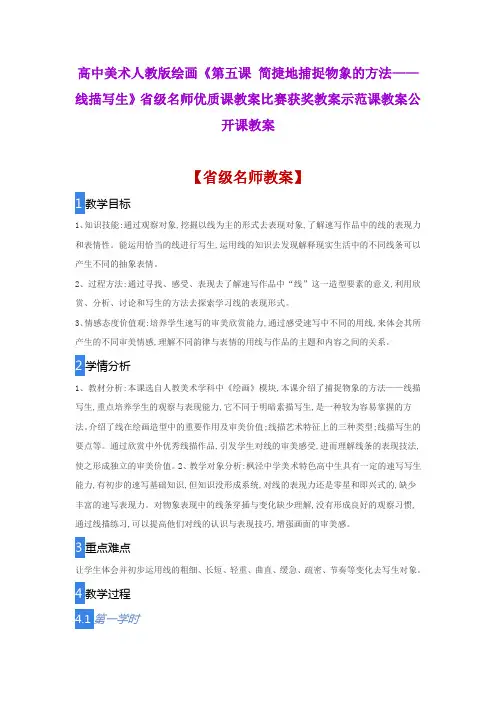 高中美术《第五课 简捷地捕捉物象的方法—线描写生》省级名师优质课教案比赛获奖教案示范课教案公开课教案