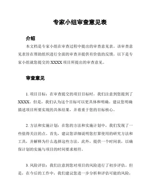 专家小组审查意见表