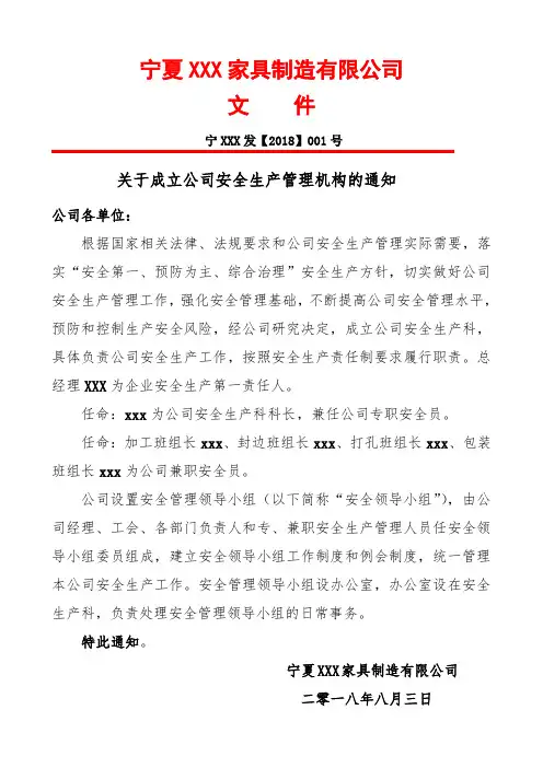 关于成立公司安全生产管理机构的通知