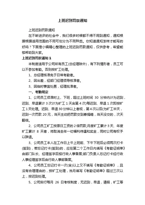上班迟到罚款通知