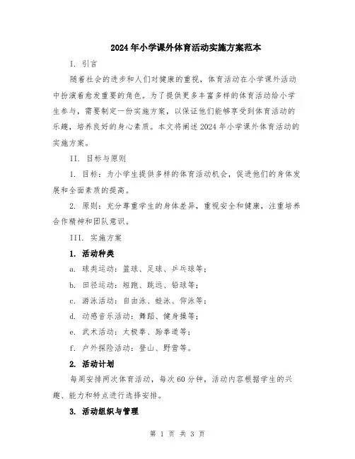 2024年小学课外体育活动实施方案范本