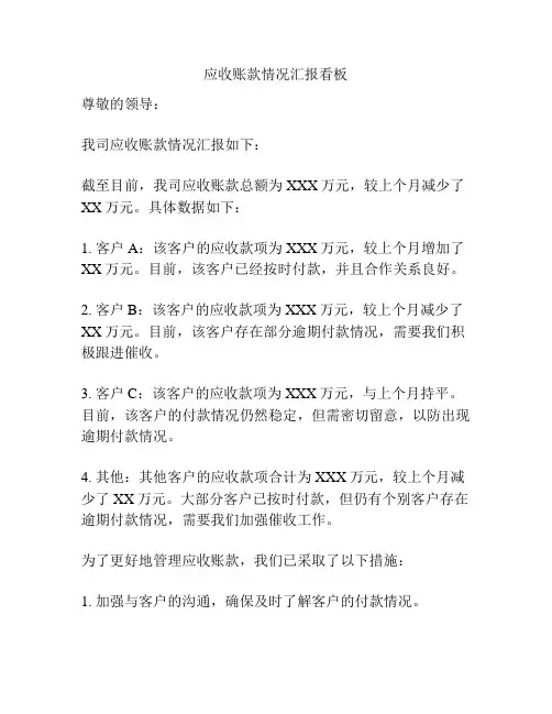 应收账款情况汇报看板