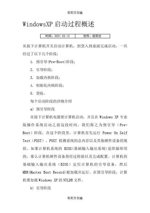 WindowsXP启动过程概述之欧阳文创编