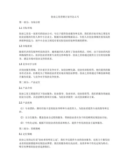 创业之星营销计划书怎么写