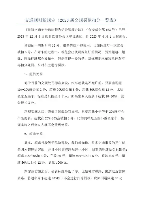 交通规则新规定(2023新交规罚款扣分一览表)