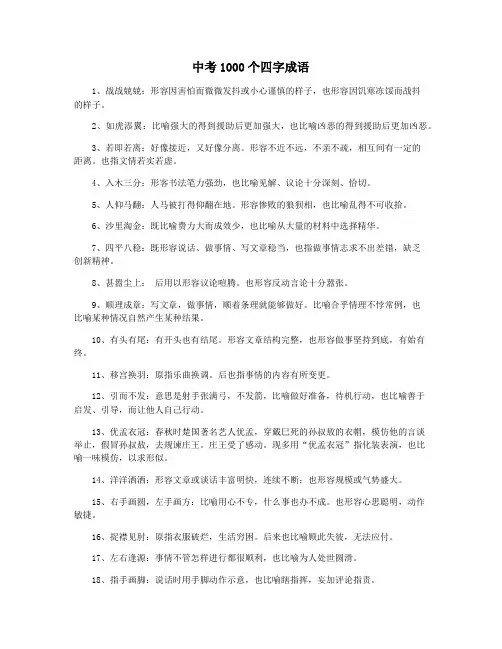 中考1000个四字成语