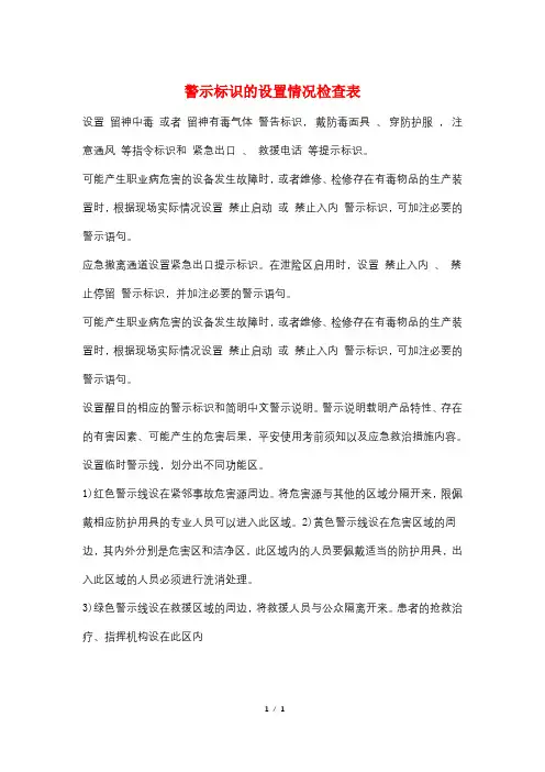 警示标识的设置情况检查表