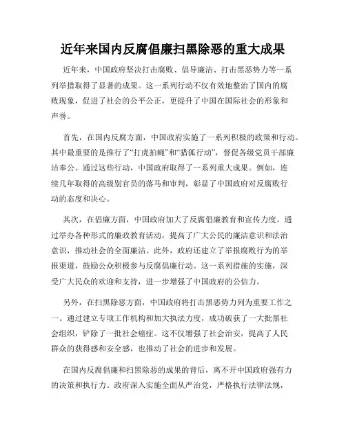 近年来国内反腐倡廉扫黑除恶的重大成果