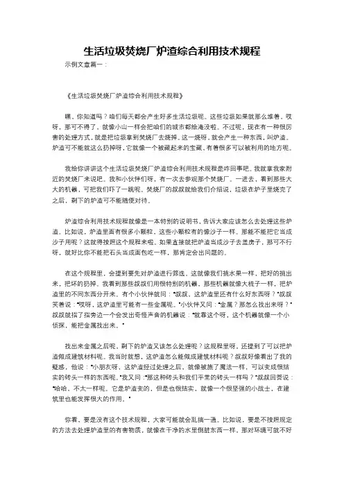 生活垃圾焚烧厂炉渣综合利用技术规程