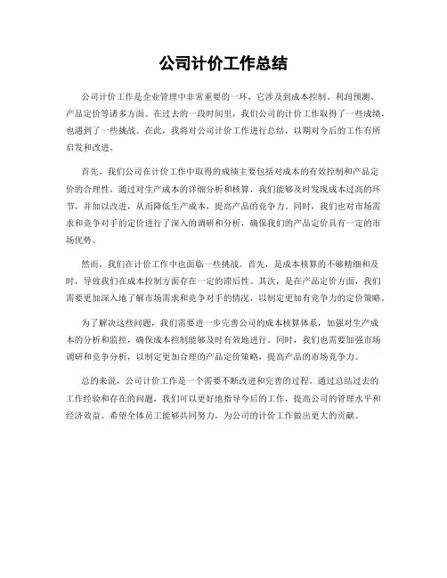 公司计价工作总结