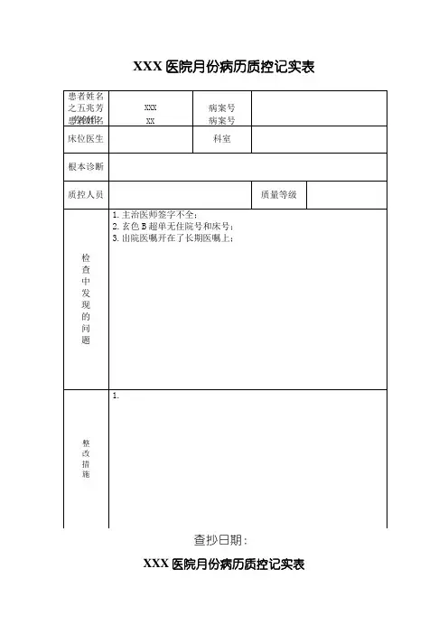 病历质控记录表