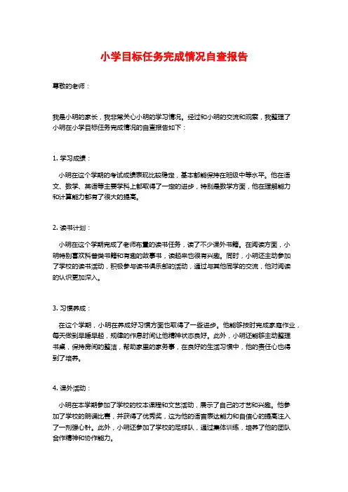 小学目标任务完成情况自查报告