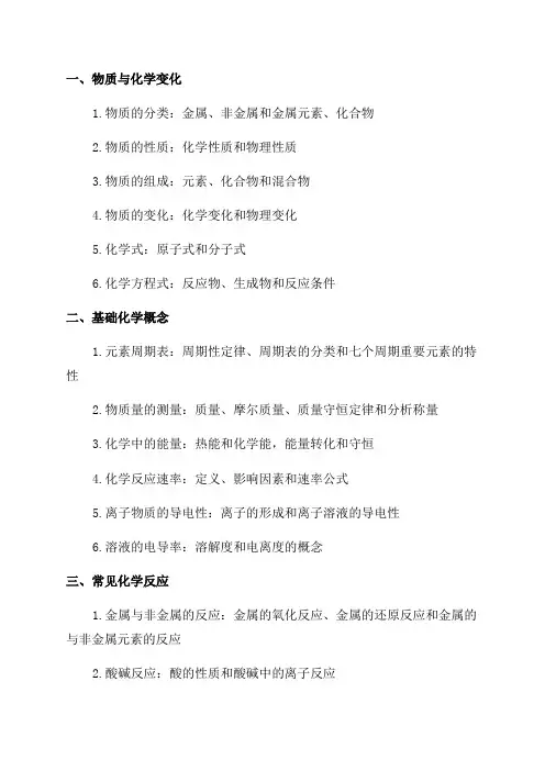北京版九年级化学知识点归纳总结