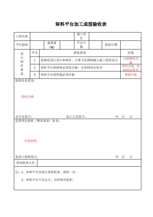 卸料平台验收表 2