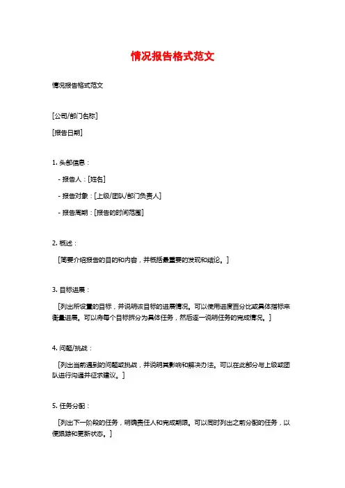 情况报告格式范文
